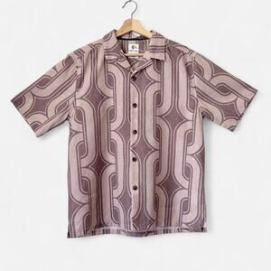 Lark & Owl Men's AOP Oversized Brown Camp Shirt- Size Medium, Slow Fashion